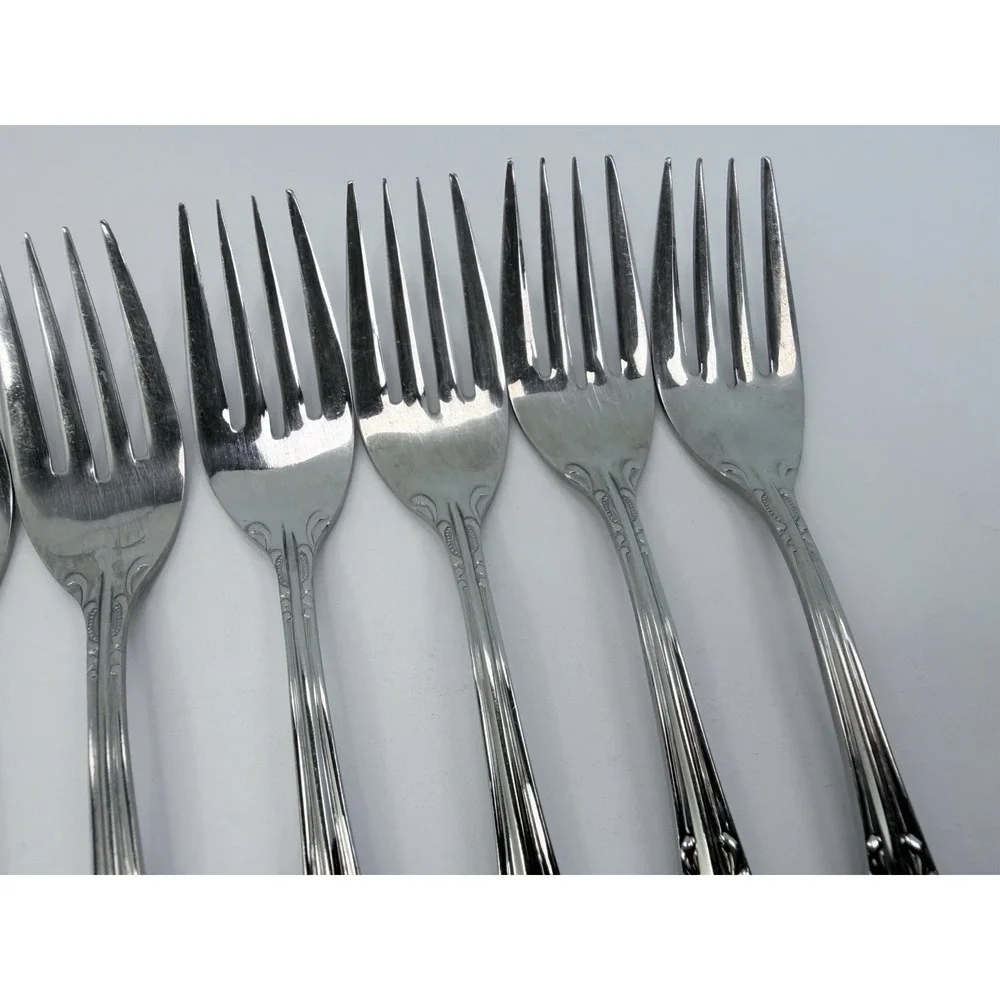 Stanley Roberts DYNASTY Stainless 5 Petal Flower Set of 8 Salad Forks Japan